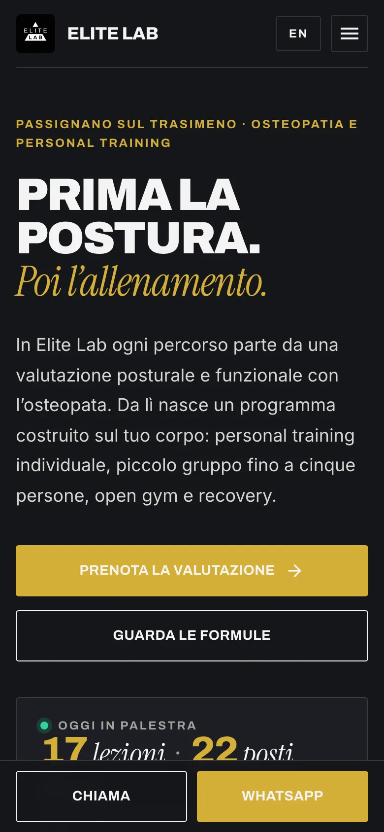 La nuova home da telefono, con la barra fissa in basso per chiamare o scrivere su WhatsApp