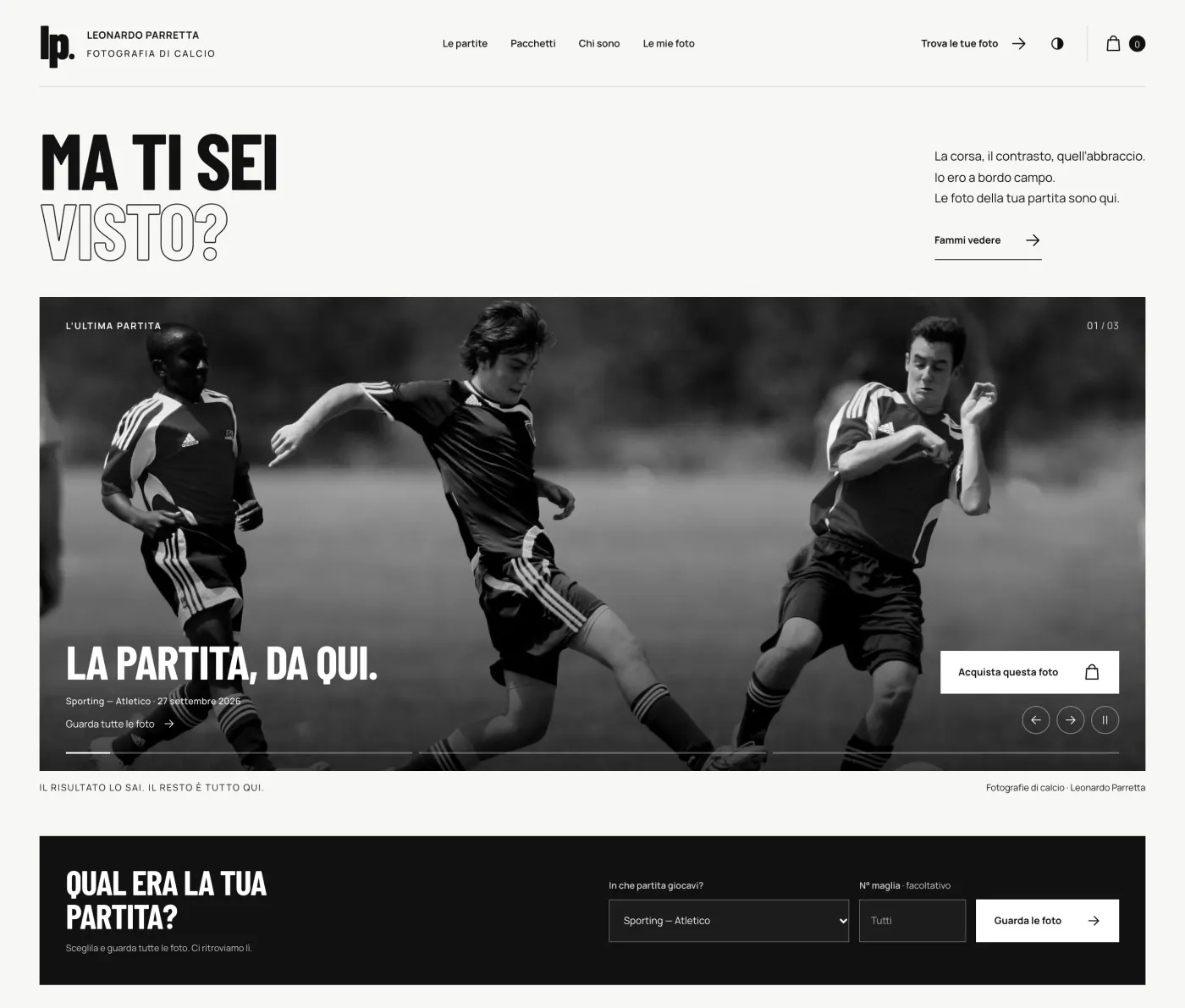Proposta Bordo campo: apertura del sito su computer, fino alla ricerca della partita