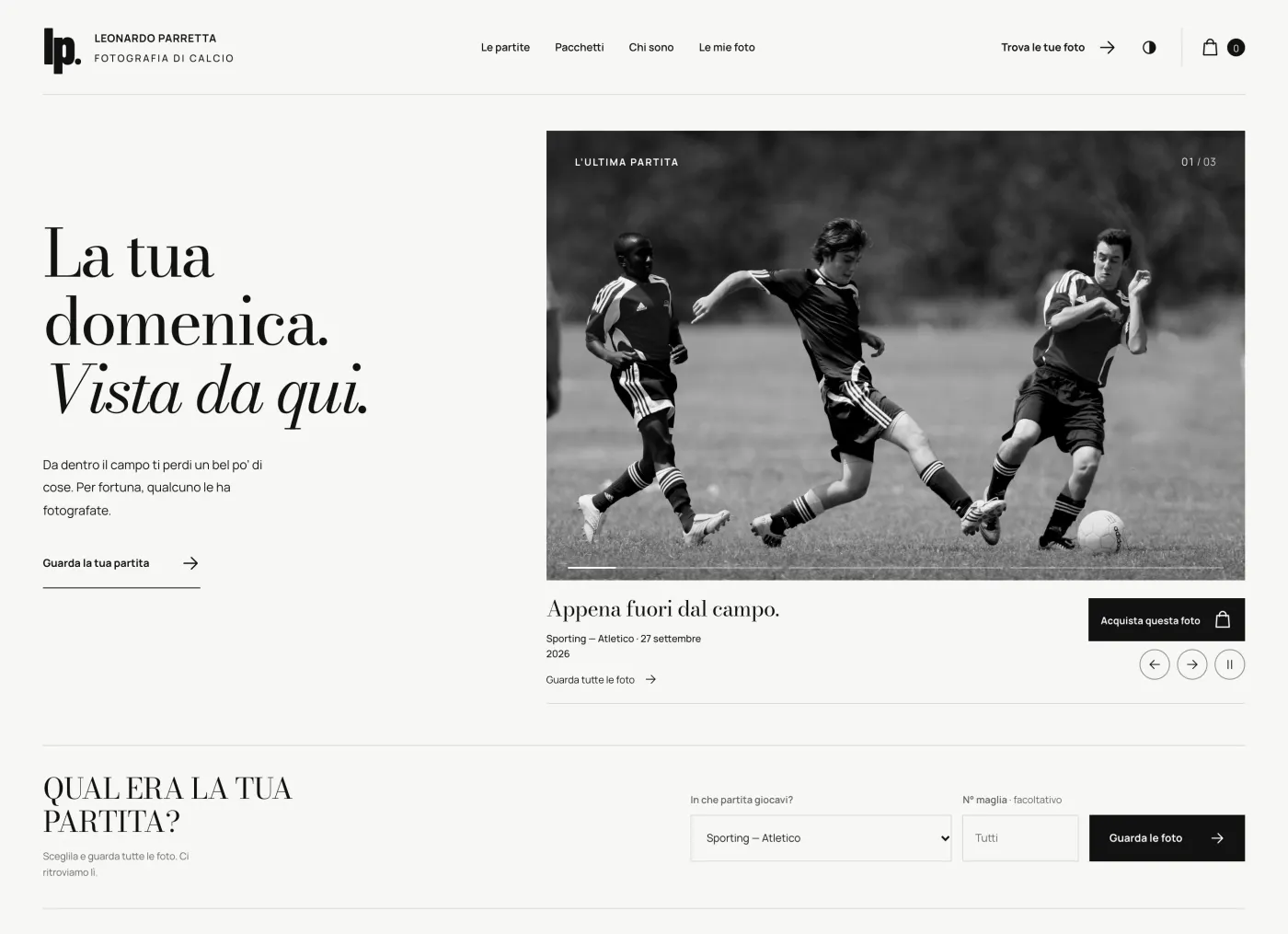 Proposta Album: apertura del sito su computer, fino alla ricerca della partita
