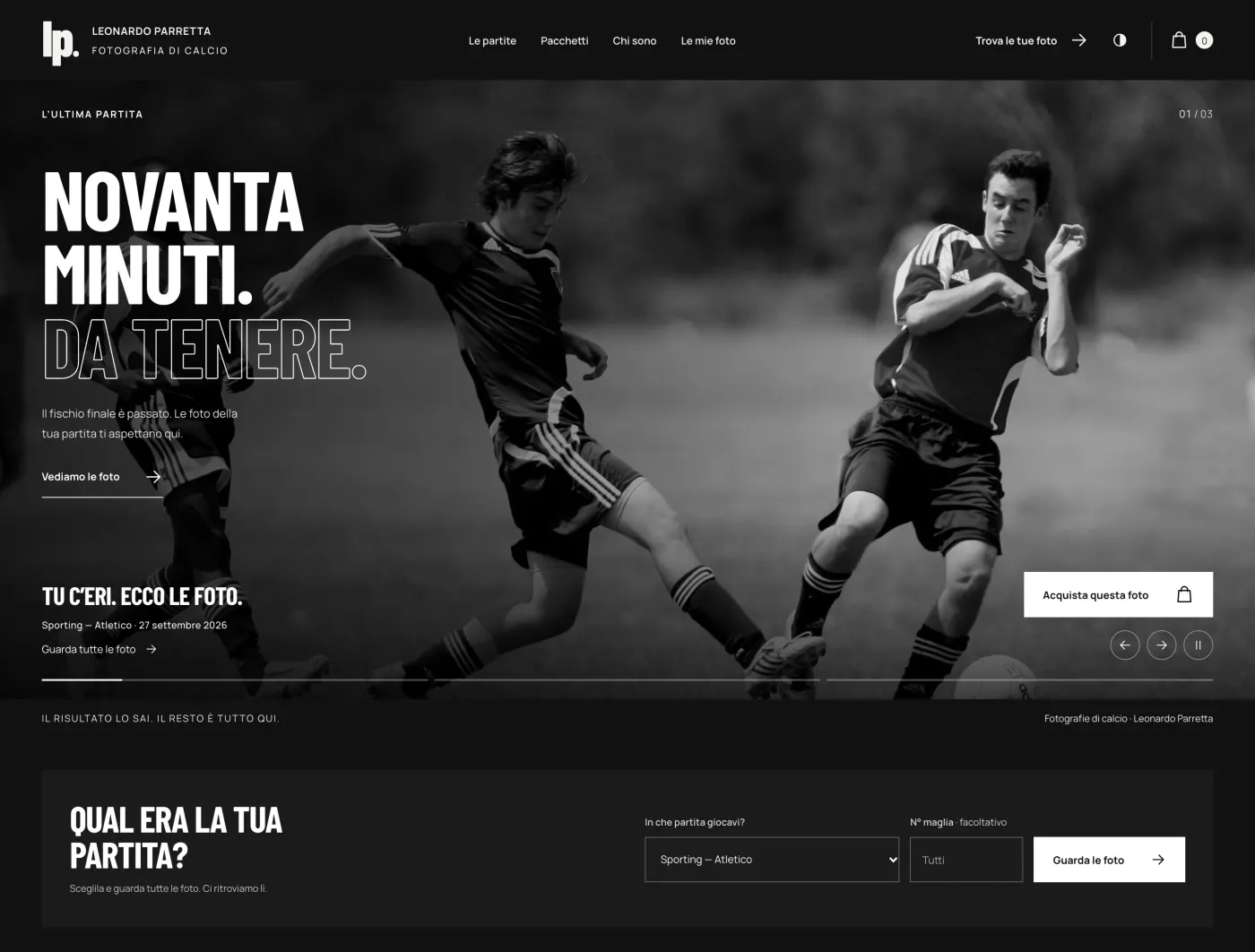 Proposta A tutta pagina: apertura del sito su computer, fino alla ricerca della partita